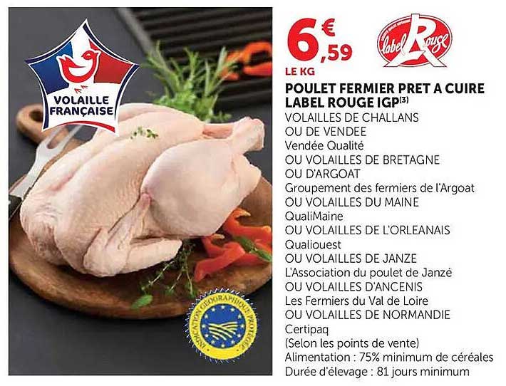 POULET FERMIER PRET A CUIRE LABEL ROUGE IGP