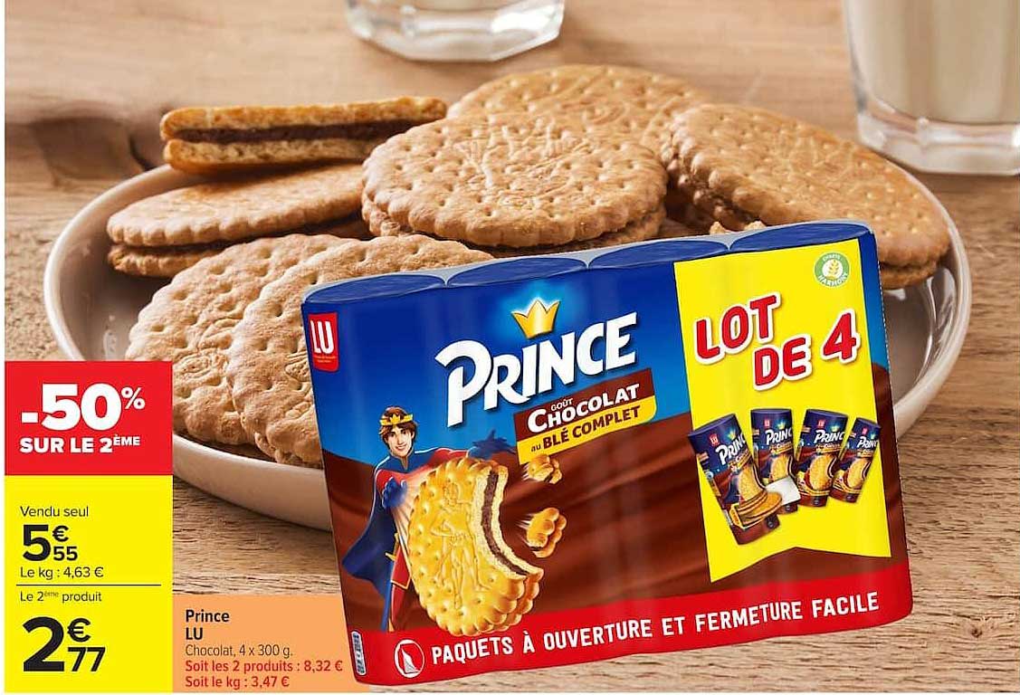 Prince LU Chocolat, 4 x 300 g. Paquets à ouverture et fermeture facile