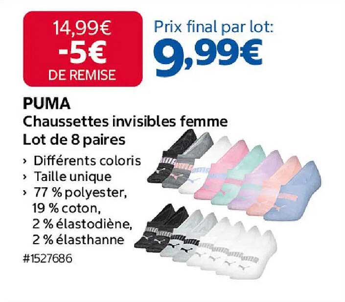 PUMA Chaussettes invisibles femme Lot de 8 paires