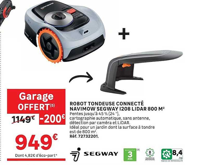 Robot tondeuse connecté Navimow Segway i1200 Lidar 800 m²