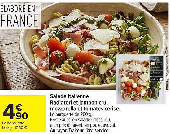 Salade Italienne Radiatori et jambon cru, mozzarella et tomates cerise.
