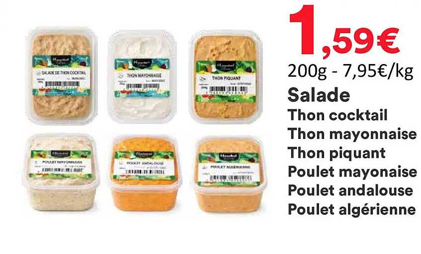 Salade Thon cocktail Thon mayonnaise Thon piquant Poulet mayonnaise Poulet andalouse Poulet algérienne