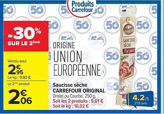 Saucisse sèche CARREFOUR ORIGINAL