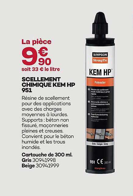 SCELLEMENT CHIMIQUE KEM HP 951