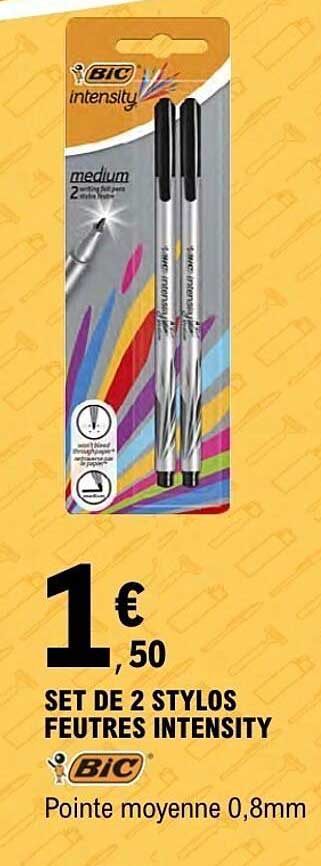 SET DE 2 STYLOS FEUTRES INTENSITY BIC Pointe moyenne 0,8mm