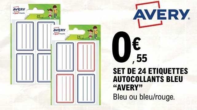 SET DE 24 ETIQUETTES AUTOCOLLANTS BLEU “AVERY”