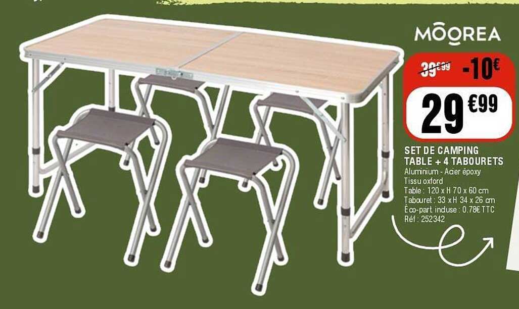 SET DE CAMPING TABLE + 4 TABOURETS