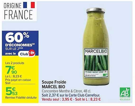 Soupe Froide MARCEL BIO Concombre Menthe & Citron, 48 cl.
