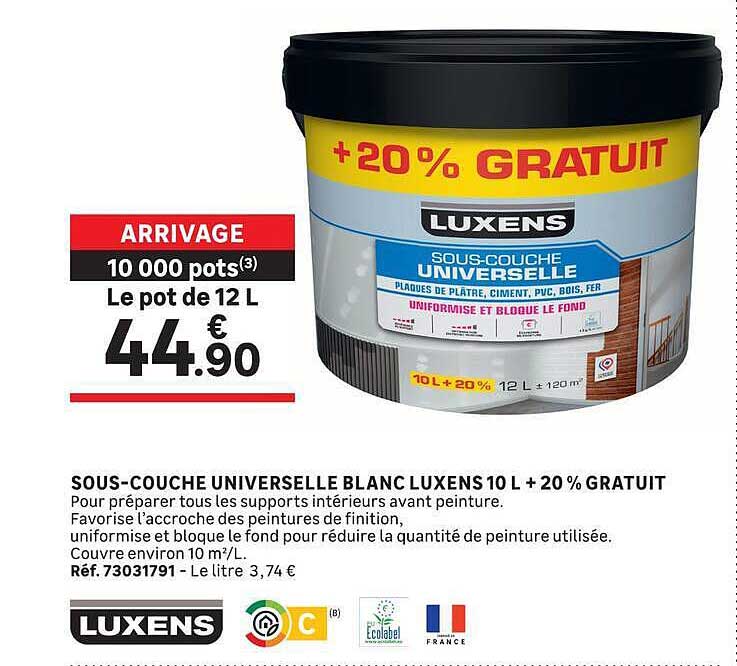 SOUS-COUCHE UNIVERSELLE BLANC LUXENS 10 L + 20 % GRATUIT