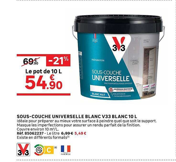 SOUS-COUCHE UNIVERSELLE BLANC V33 BLANC 10 L