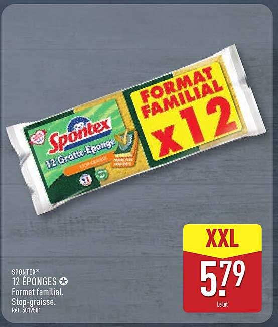 SPONTEX 12 ÉPONGES Format familial. Stop-graisse. Ref. 5019581