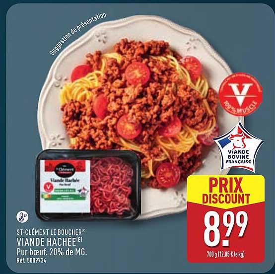 ST-CLÉMENT LE BOUCHER® VIANDE HACHÉE(E) Pur bœuf 20% de MG. Réf. 500734