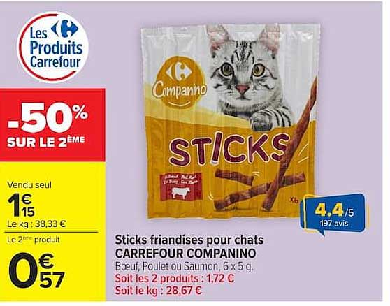 Sticks friandises pour chats CARREFOUR COMPANINO