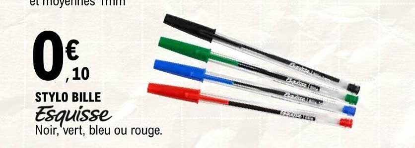 STYLO BILLE Esquisse Noir, vert, bleu ou rouge.