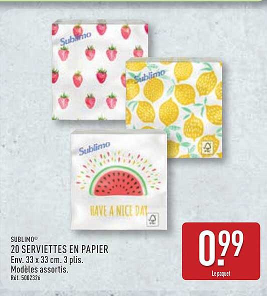 SUBLIMO® 20 SERVIETTES EN PAPIER