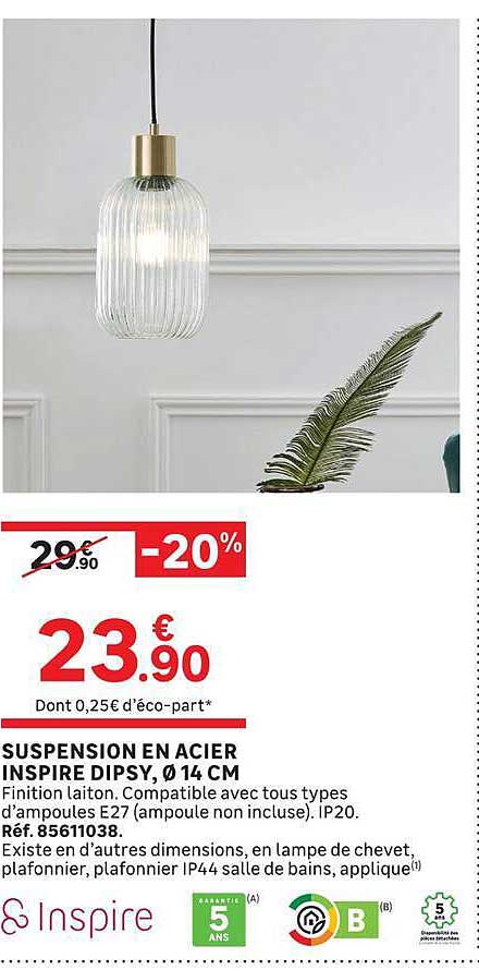 SUSPENSION EN ACIER INSPIRE DIPSY, Ø 14 CM
