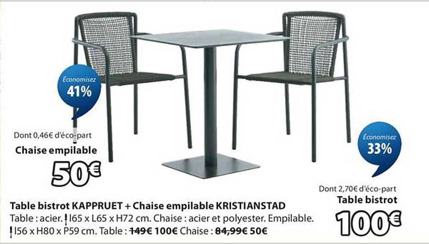 Table bistrot KAPPRUET + Chaise empilable KRISTIANSTAD
