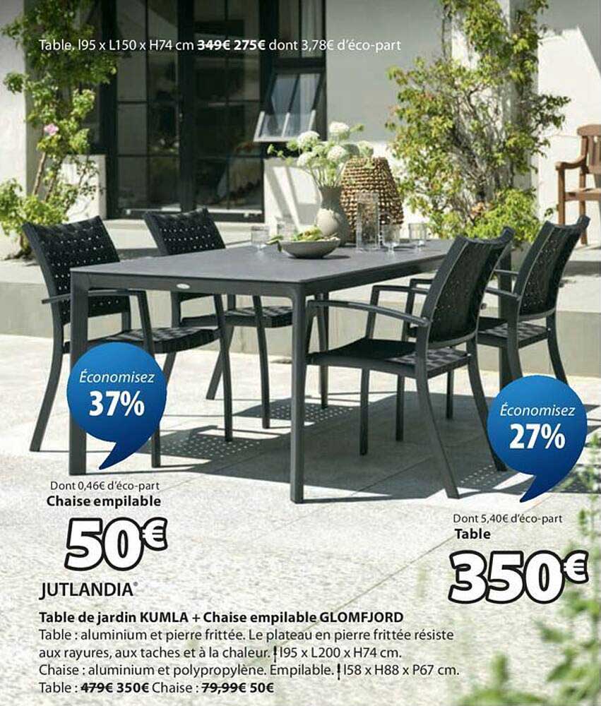 Table de jardin KUMLA + Chaise empilable GLOMFJORD