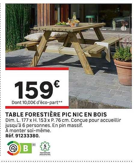 TABLE FORESTIERE PIC NIC EN BOIS