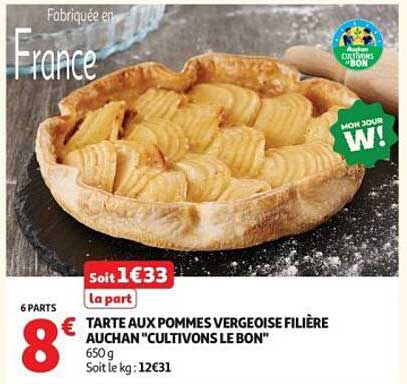TARTE AUX POMMES VERGOISE FILIÈRE AUCHAN "CULTIVONS LE BON"
