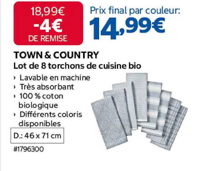 TOWN & COUNTRY Lot de 8 torchons de cuisine bio