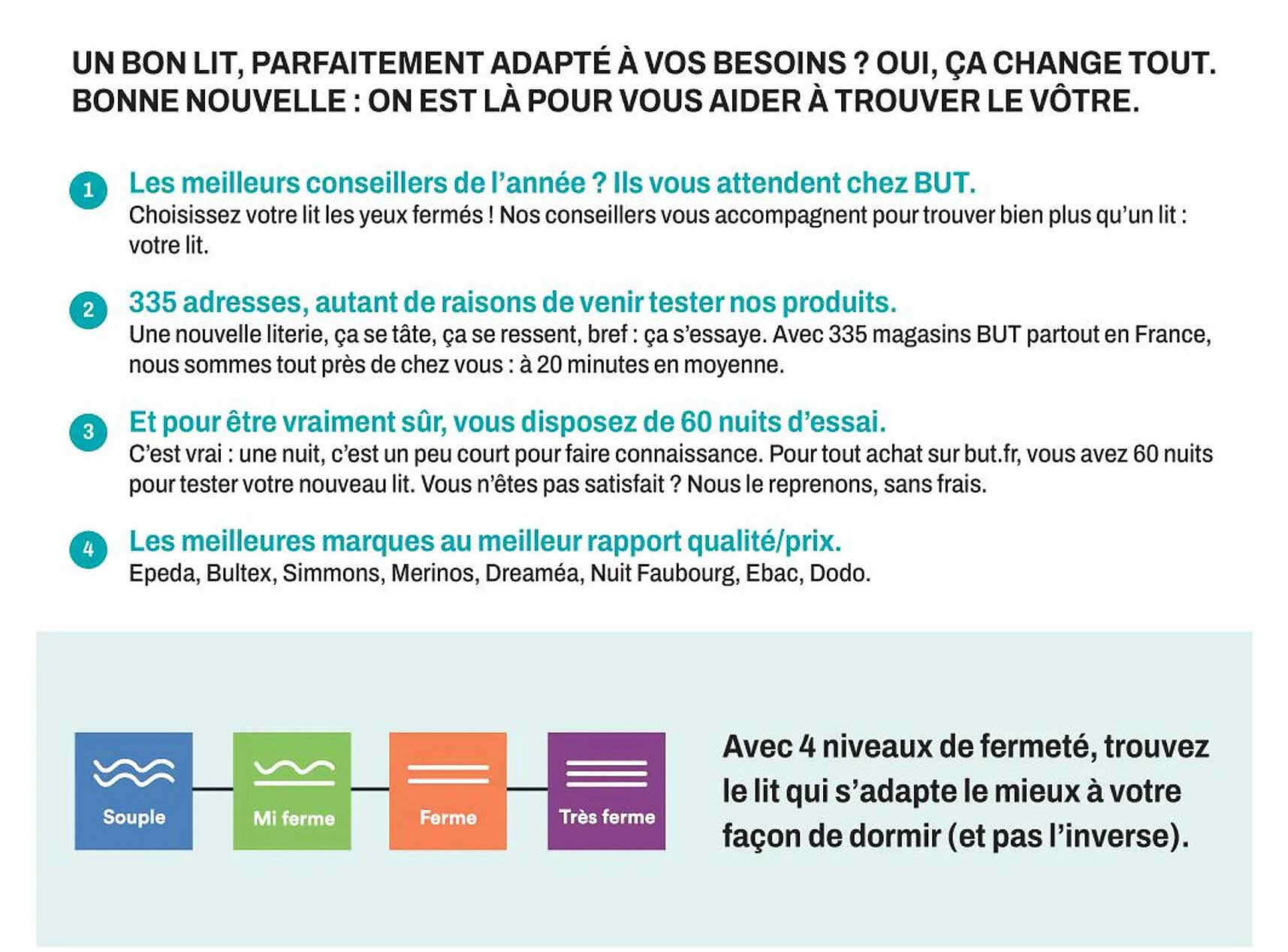 UN BON LIT, PARFAITEMENT ADAPTÉ À VOS BESOINS ? OUI, ÇA CHANGE TOUT. BONNE NOUVELLE : ON EST LÀ POUR VOUS AIDER À TROUVER LE VÔTRE.