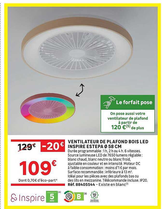 VENTILATEUR DE PLAFOND BOIS LED INSPIRE ESTEPA Ø 58 CM