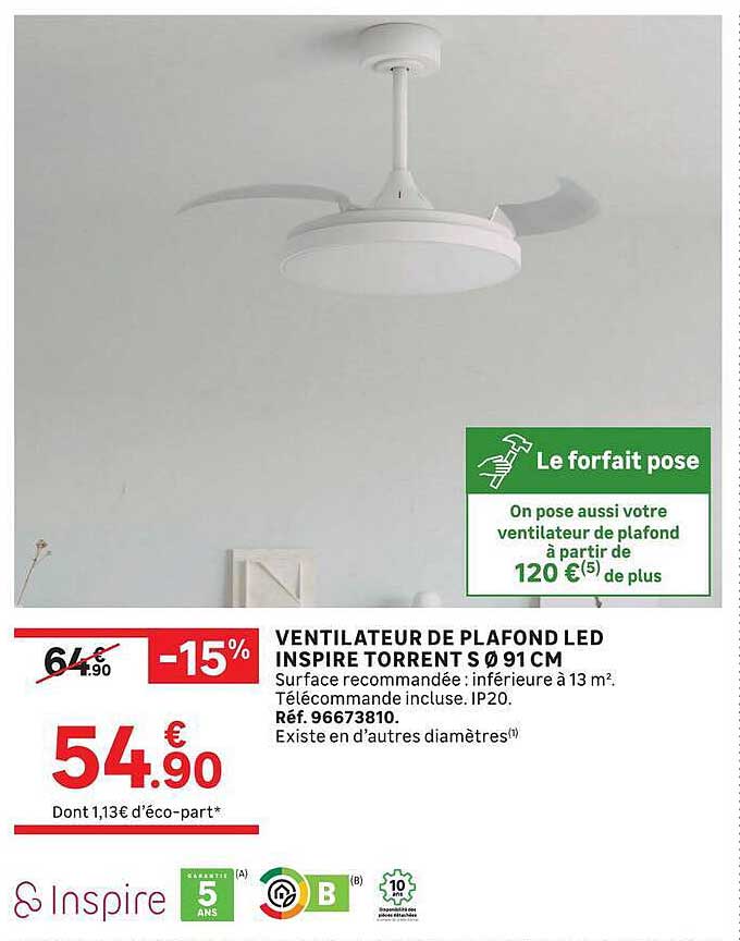VENTILATEUR DE PLAFOND LED INSPIRE TORRENT Ø91CM