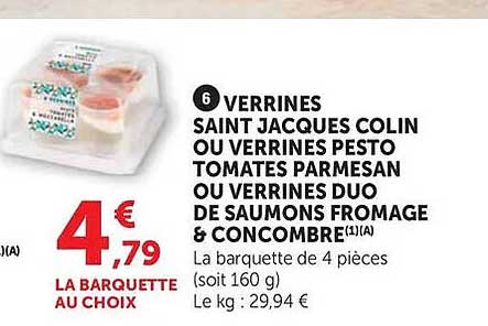 VERRINES SAINT JACQUES COLIN OU VERRINES PESTO TOMATES PARMESAN OU VERRINES DUO DE SAUMONS FROMAGE & CONCOMBRE