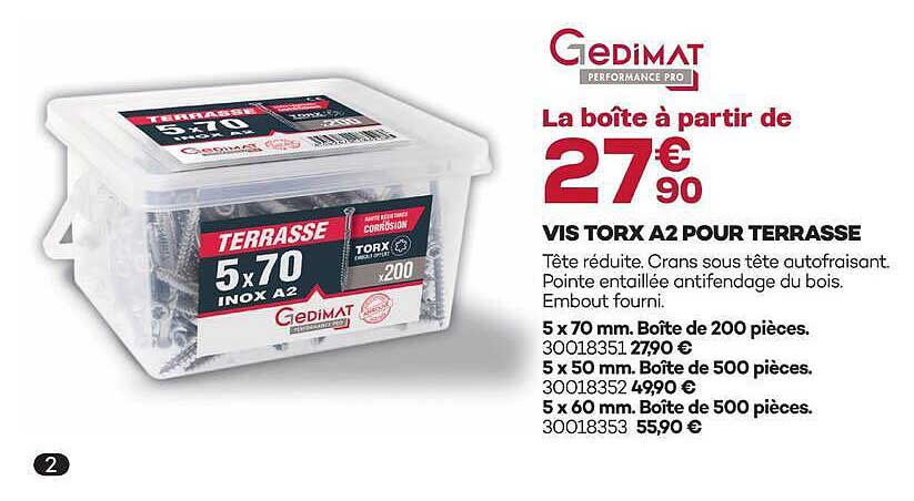 VIS TORX A2 POUR TERRASSE