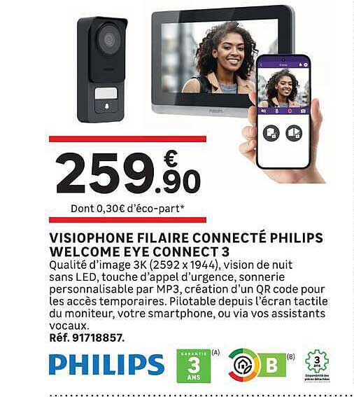 VISIOPHONE FILAIRE CONNECTÉ PHILIPS WELCOME EYE CONNECT 3