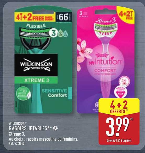 WILKINSON RASOIRS JETABLES** Xtreme 3. Au choix : rasoirs masculins ou féminins.