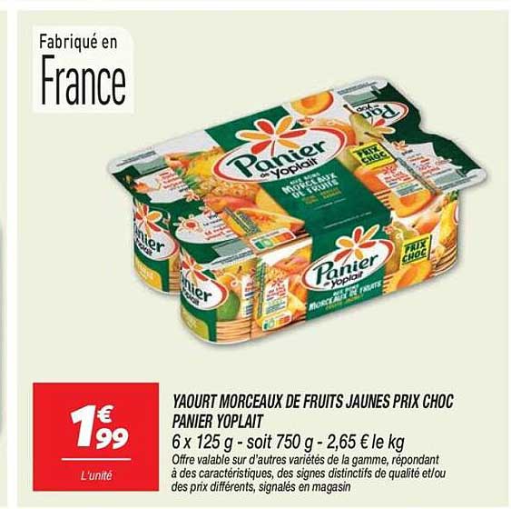 YAOURT MORCEAUX DE FRUITS JAUNES PRIX CHOC PANIER YOPLAIT