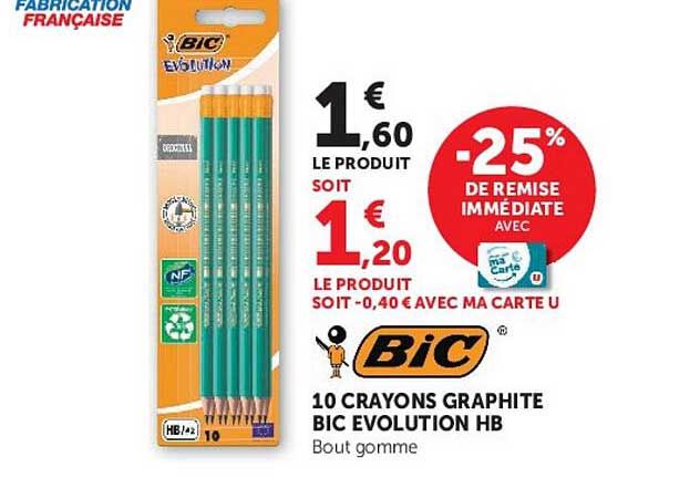 10 CRAYONS GRAPHITE BIC EVOLUTION HB