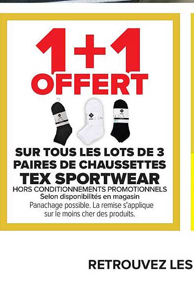 1+1 OFFERT SUR TOUS LES LOTS DE 3 PAIRES DE CHAUSSETTES TEX SPORTWEAR