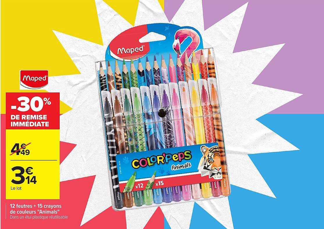 12 feutres + 15 crayons de couleurs "Animals"