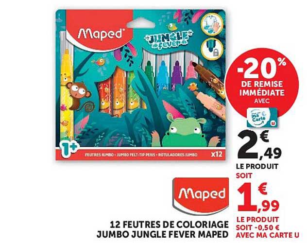 12 FEUTRES DE COLORIAGE JUMBO JUNGLE FEVER MAPED