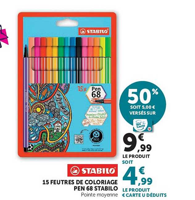 15 FEUTRES DE COLORIAGE PEN 68 STABILO Pointe moyenne