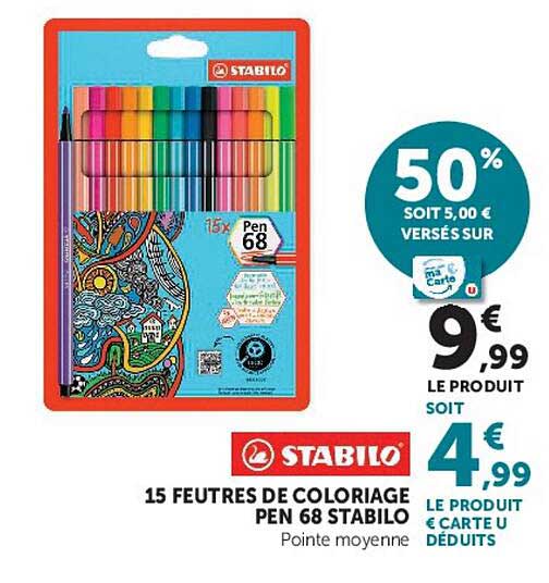 15 FEUTRES DE COLORIAGE PEN 68 STABILO