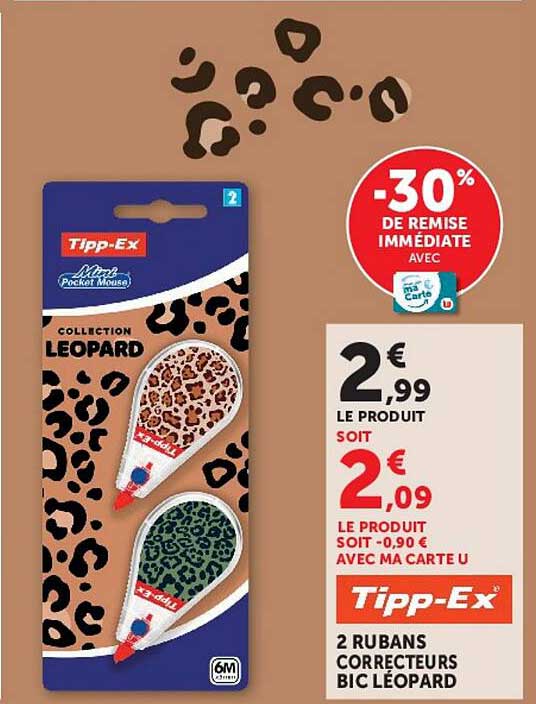 2 RUBANS CORRECTEURS BIC LÉOPARD