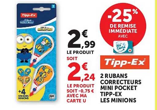 2 RUBANS CORRECTEURS MINI POCKET TIPP-EX LES MINIONS