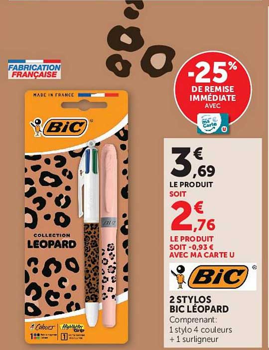 2 STYLOS BIC LÉOPARD