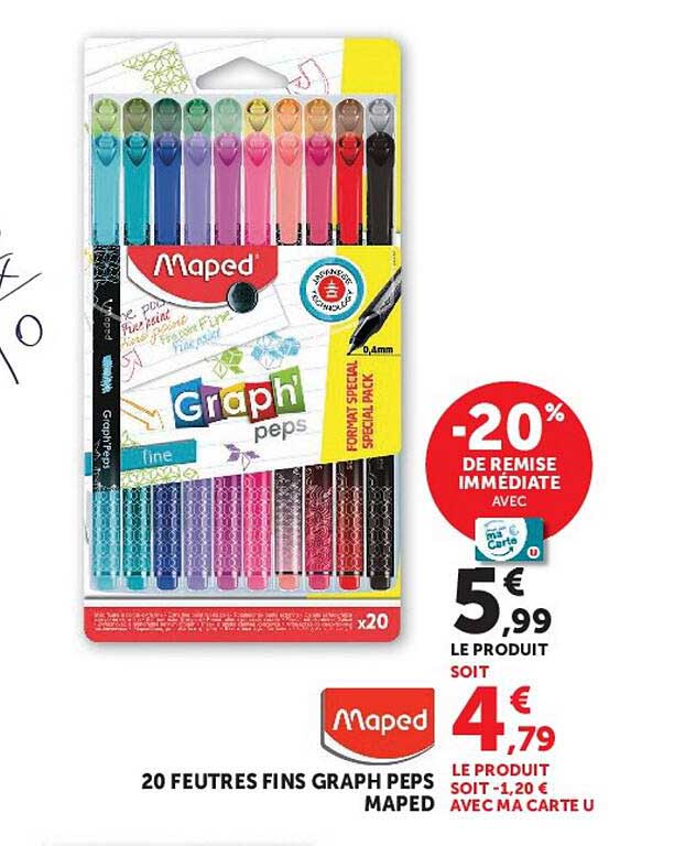 20 FEUTRES FINS GRAPH PEPS MAPED