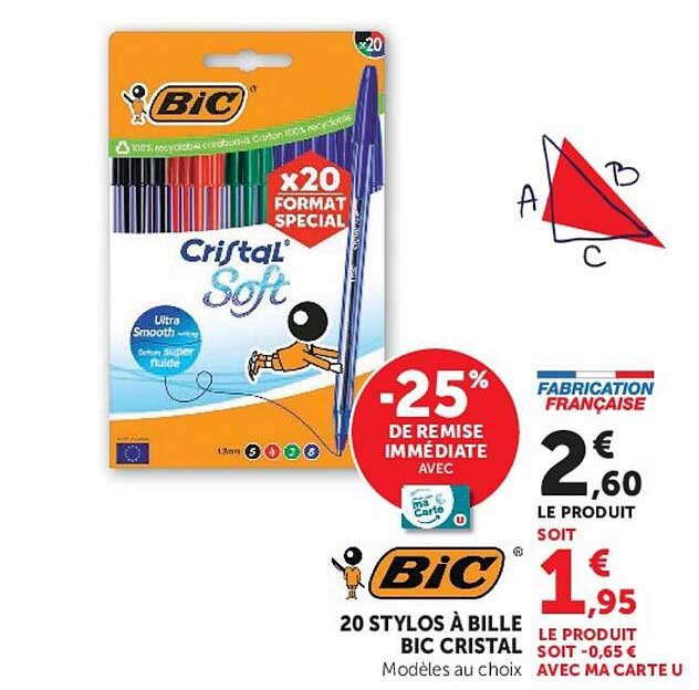20 STYLOS À BILLE BIC CRISTAL