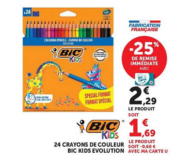 24 CRAYONS DE COULEUR BIC KIDS EVOLUTION
