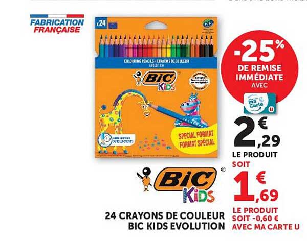 24 CRAYONS DE COULEUR BIC KIDS EVOLUTION