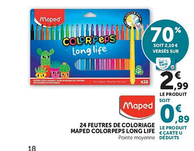 24 FEUTRES DE COLORIAGE MAPED COLOREPS LONG LIFE