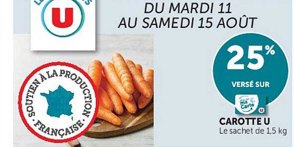 25% versé sur Carte U