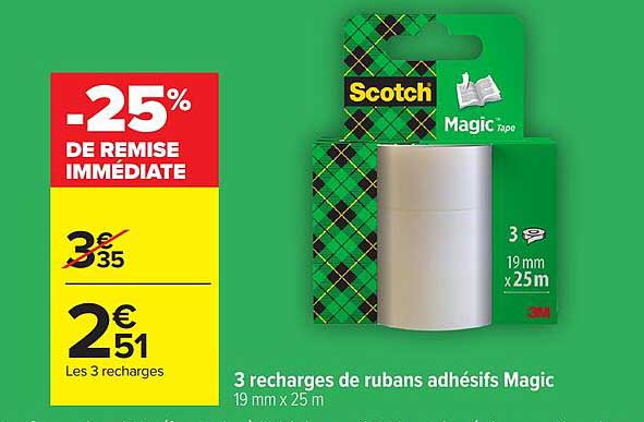 3 recharges de rubans adhésifs Magic 19 mm x 25 m