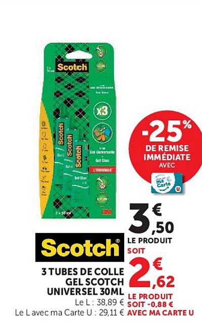 3 TUBES DE COLLE GEL SCOTCH UNIVERSEL 30ML